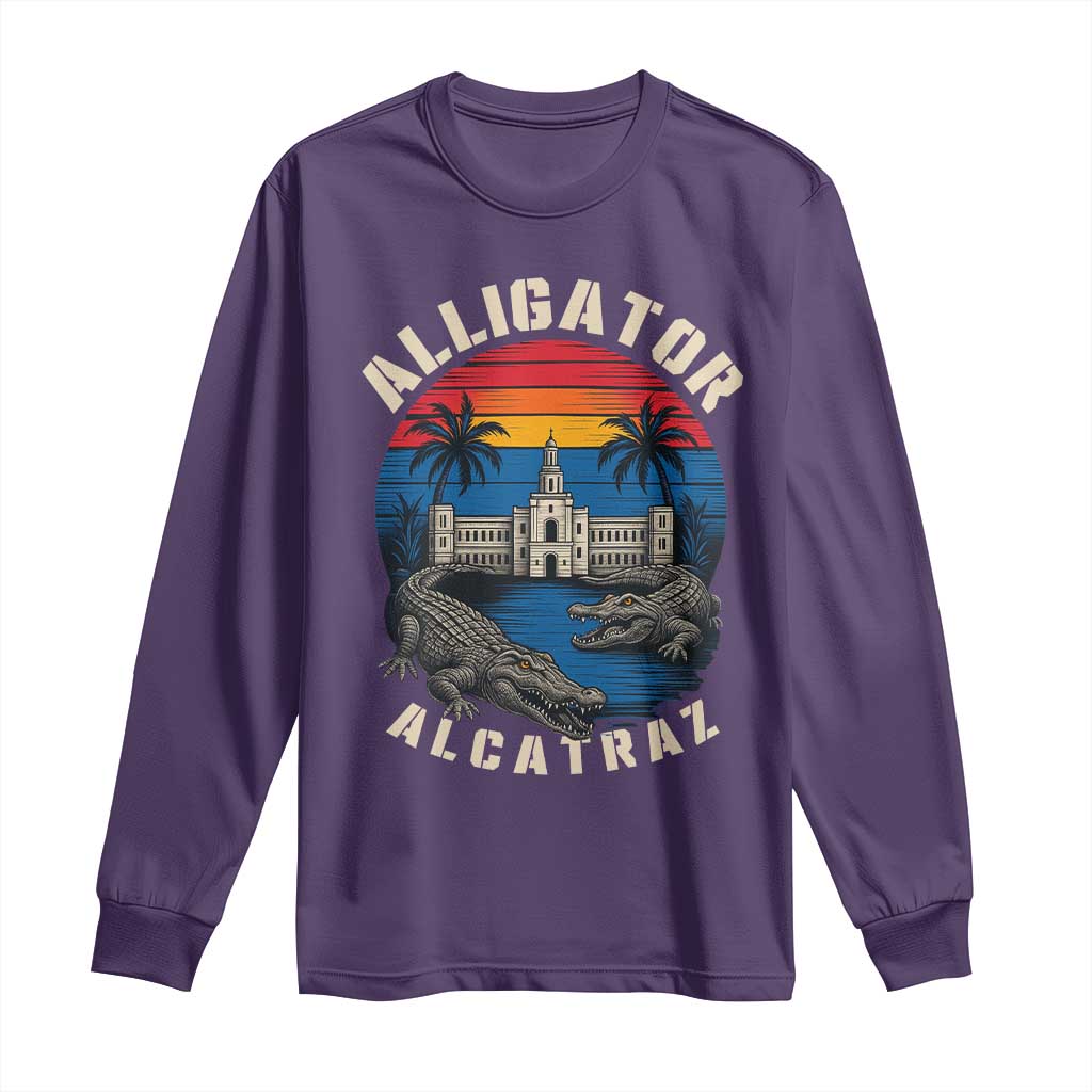 Alligator Alcatraz Political Long Sleeve Shirt Florida Prison State Retro Sunset - Wonder Print Shop