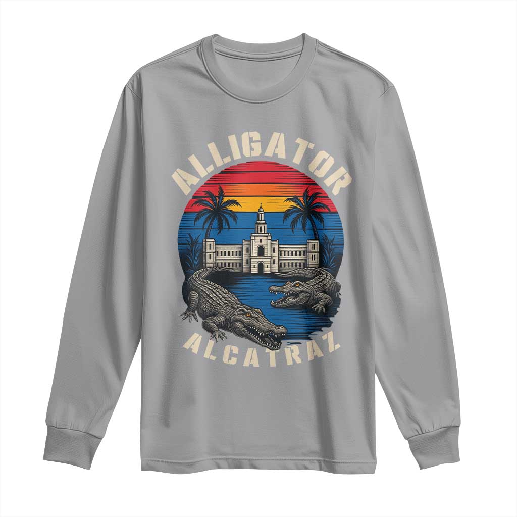 Alligator Alcatraz Political Long Sleeve Shirt Florida Prison State Retro Sunset - Wonder Print Shop