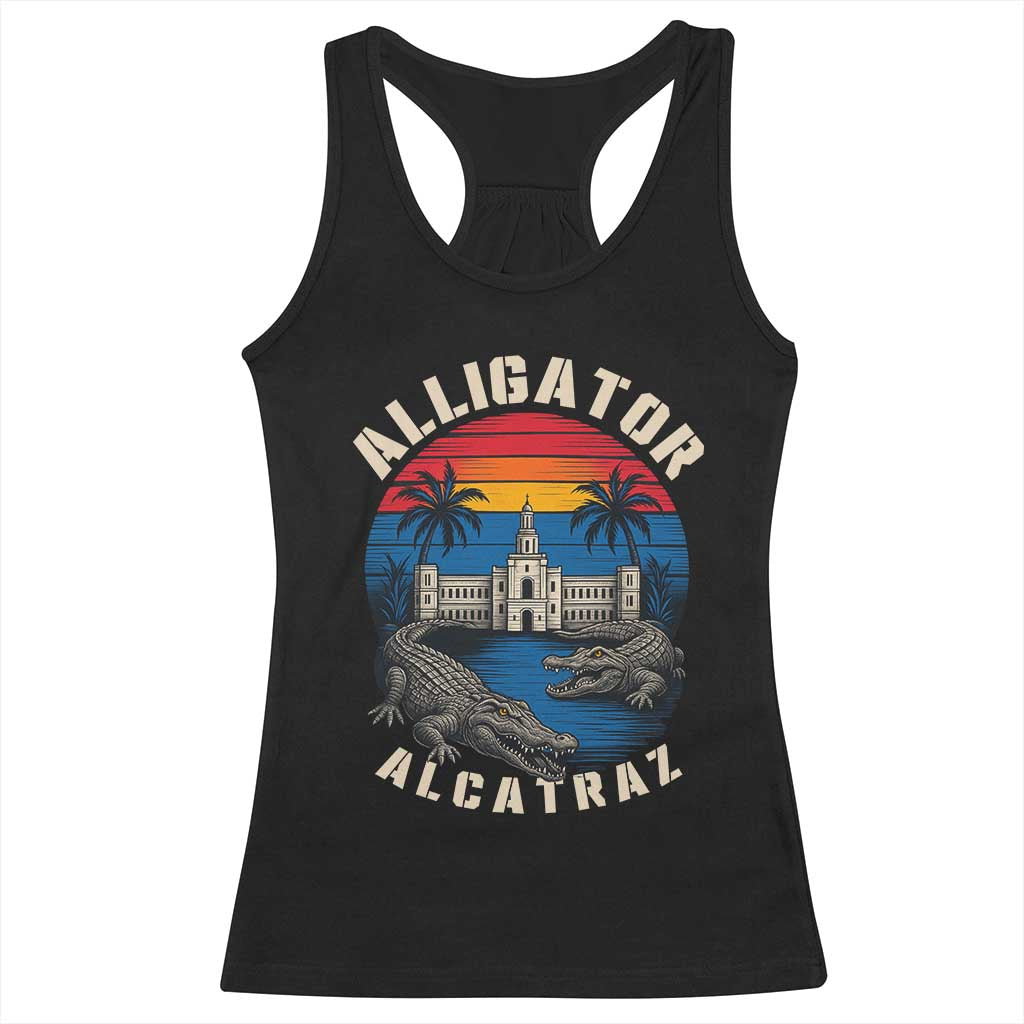 Alligator Alcatraz Political Racerback Tank Top Florida Prison State Retro Sunset - Wonder Print Shop