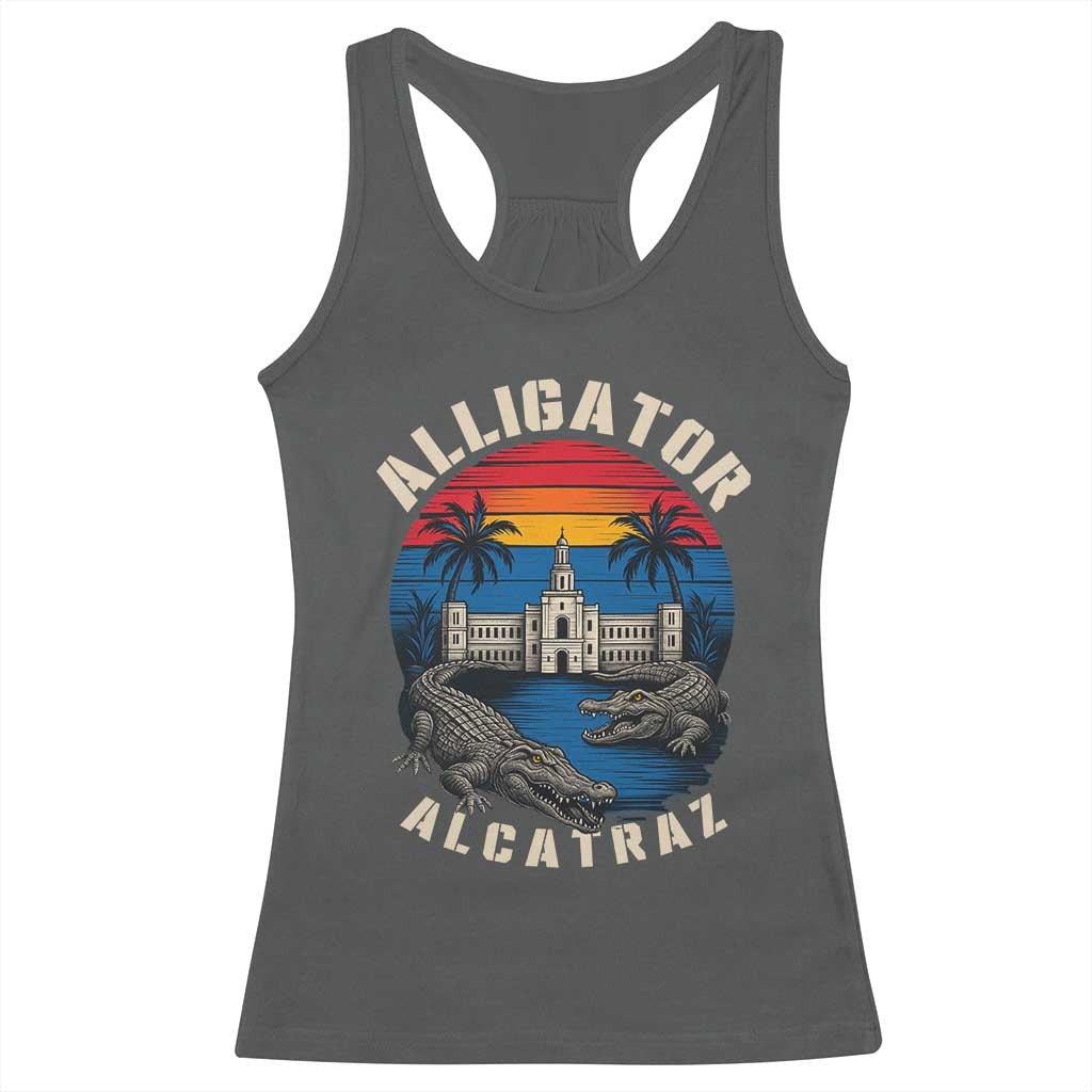 Alligator Alcatraz Political Racerback Tank Top Florida Prison State Retro Sunset - Wonder Print Shop