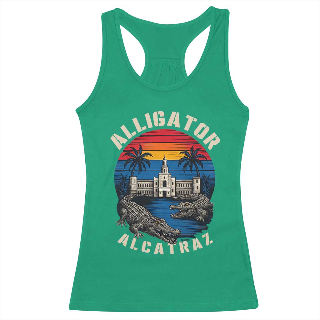 Alligator Alcatraz Political Racerback Tank Top Florida Prison State Retro Sunset - Wonder Print Shop