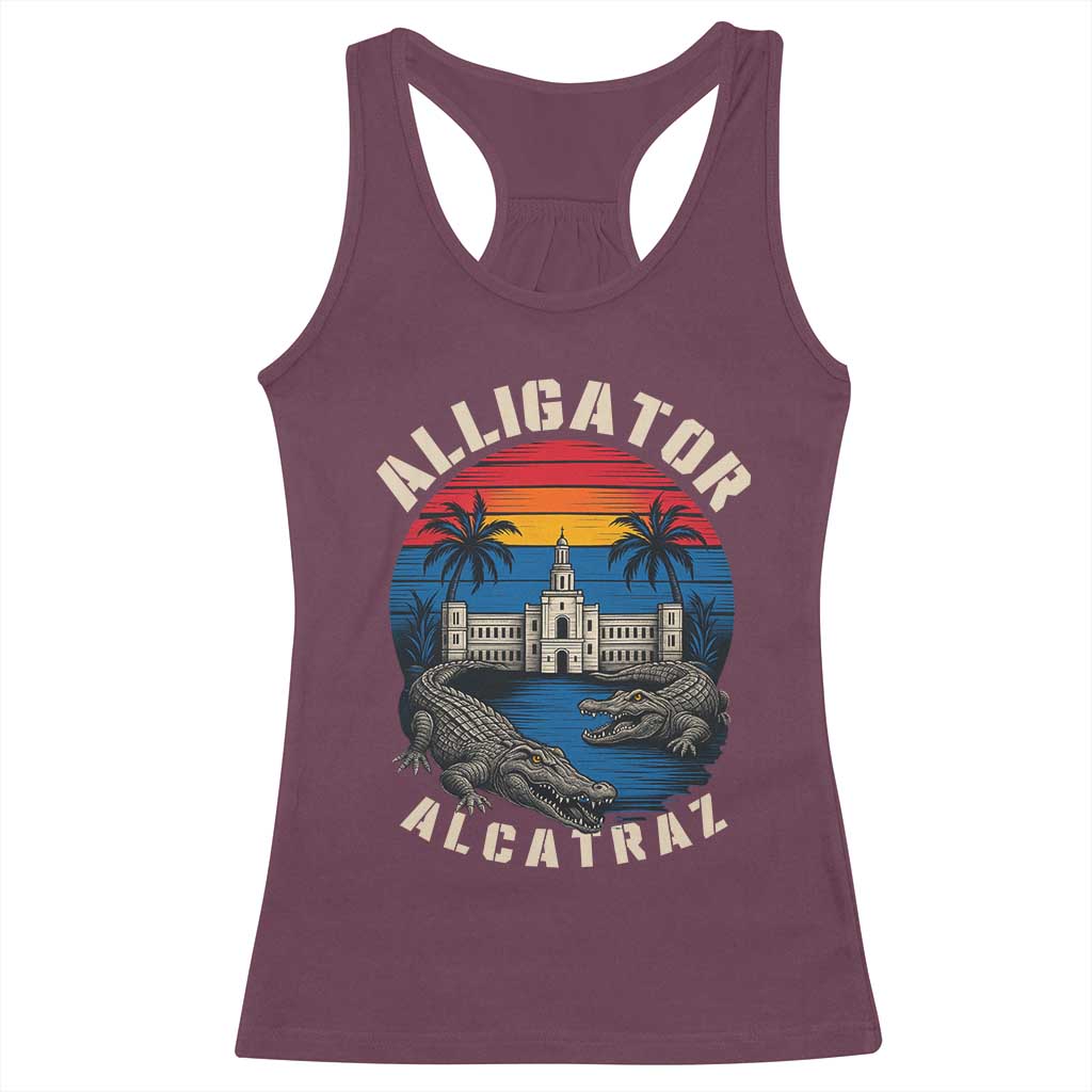 Alligator Alcatraz Political Racerback Tank Top Florida Prison State Retro Sunset - Wonder Print Shop