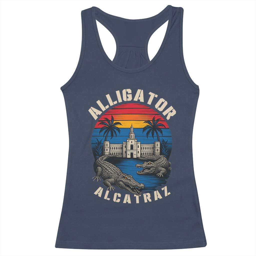 Alligator Alcatraz Political Racerback Tank Top Florida Prison State Retro Sunset - Wonder Print Shop