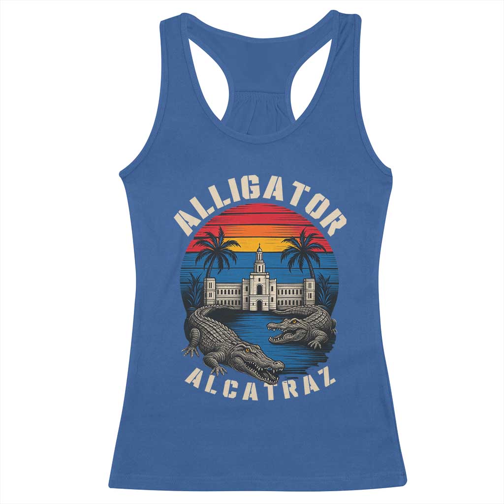 Alligator Alcatraz Political Racerback Tank Top Florida Prison State Retro Sunset - Wonder Print Shop
