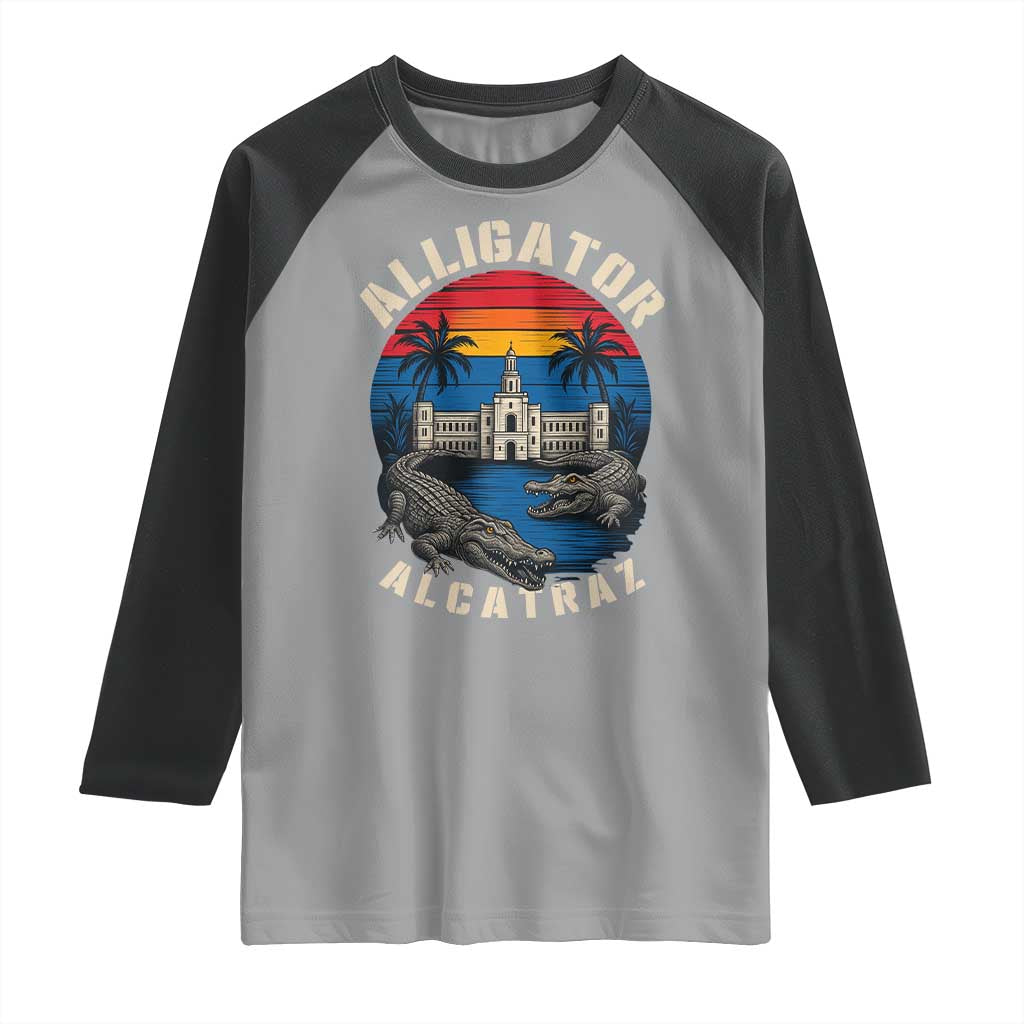 Alligator Alcatraz Political Raglan Shirt Florida Prison State Retro Sunset - Wonder Print Shop