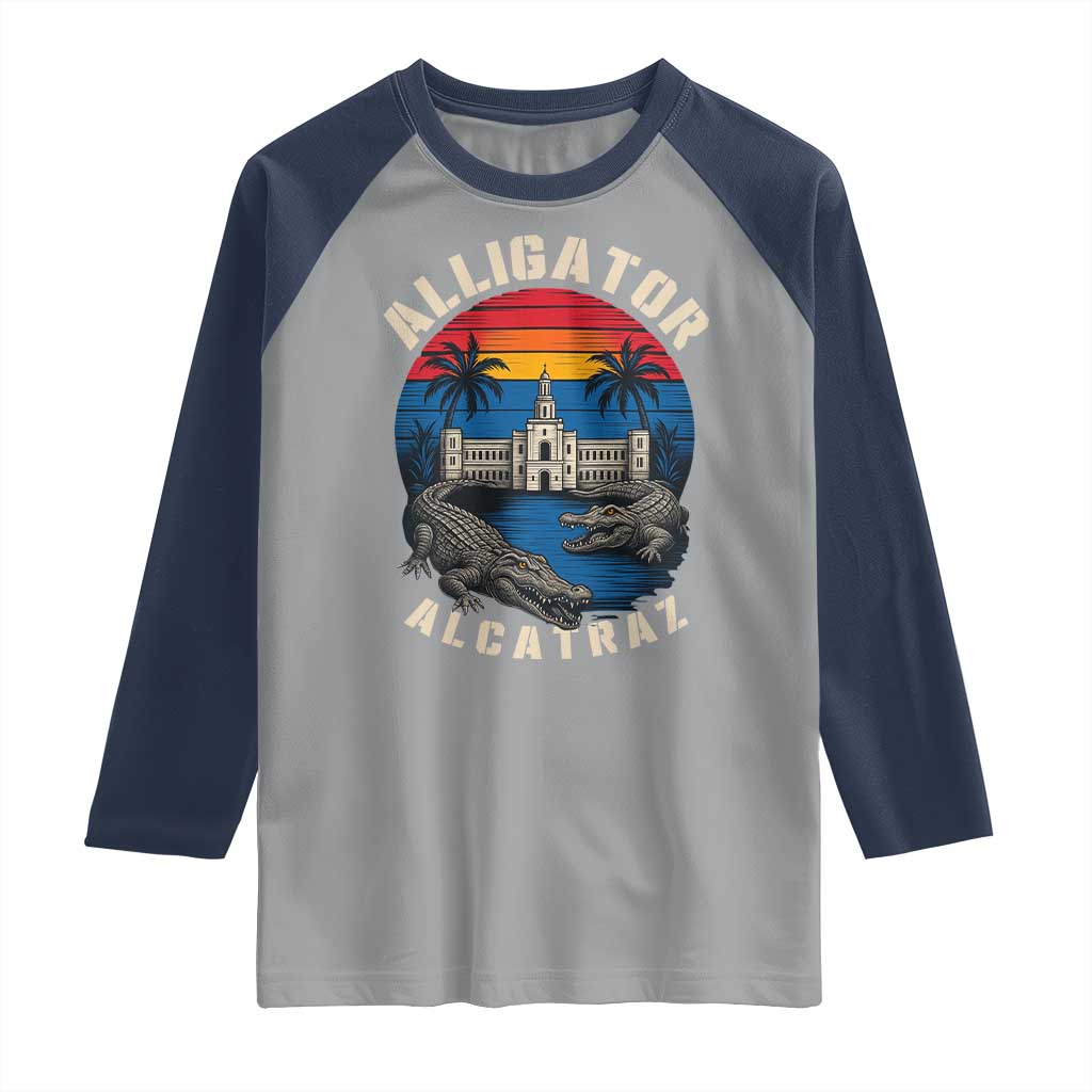 Alligator Alcatraz Political Raglan Shirt Florida Prison State Retro Sunset - Wonder Print Shop