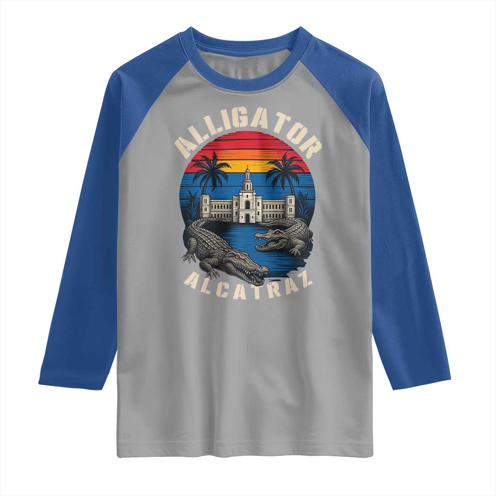 Alligator Alcatraz Political Raglan Shirt Florida Prison State Retro Sunset - Wonder Print Shop