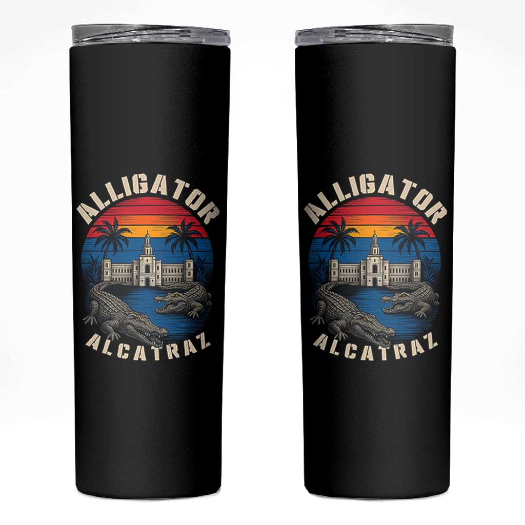 Alligator Alcatraz Political Skinny Tumbler Florida Prison State Retro Sunset - Wonder Print Shop
