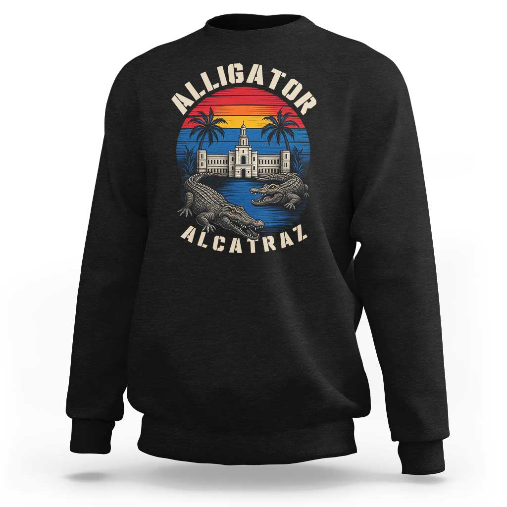 Alligator Alcatraz Political Sweatshirt Florida Prison State Retro Sunset - Wonder Print Shop