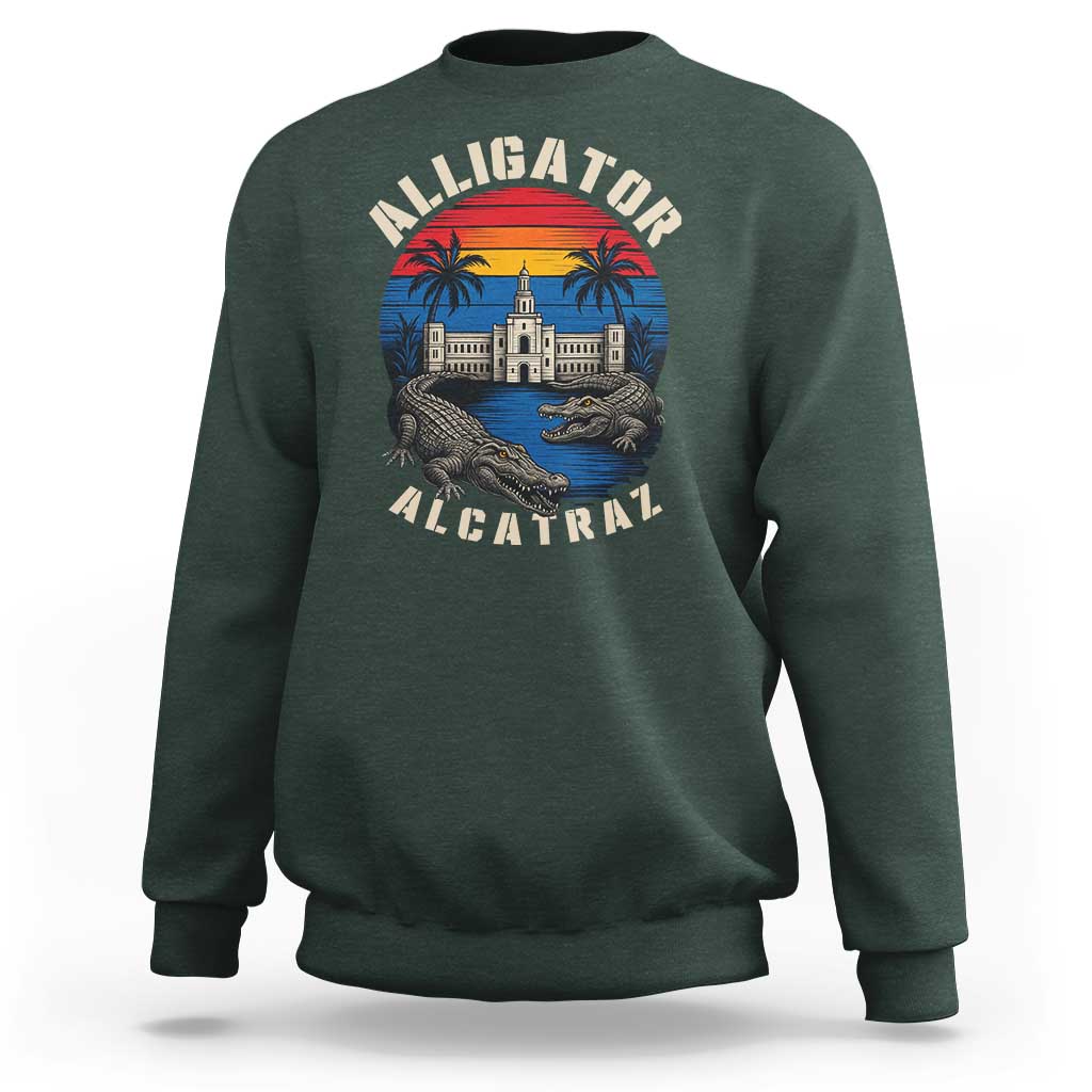 Alligator Alcatraz Political Sweatshirt Florida Prison State Retro Sunset - Wonder Print Shop