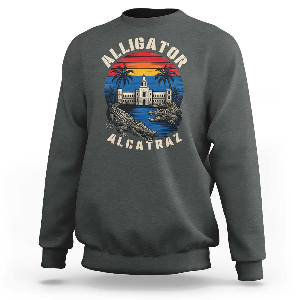 Alligator Alcatraz Political Sweatshirt Florida Prison State Retro Sunset - Wonder Print Shop