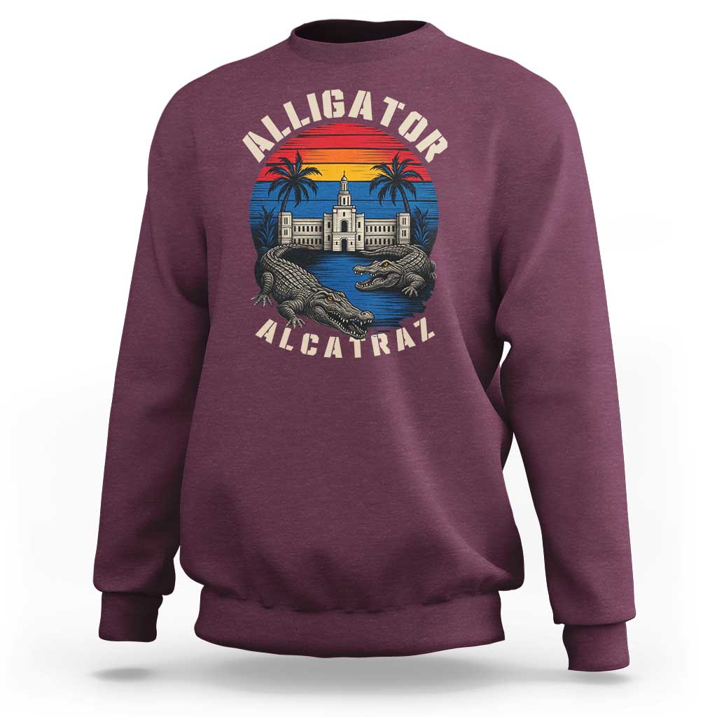 Alligator Alcatraz Political Sweatshirt Florida Prison State Retro Sunset - Wonder Print Shop