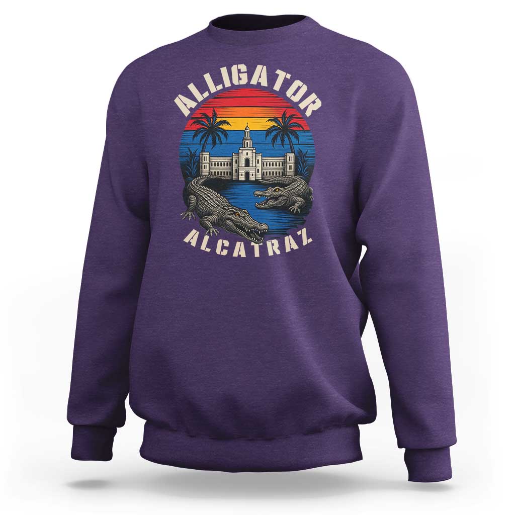 Alligator Alcatraz Political Sweatshirt Florida Prison State Retro Sunset - Wonder Print Shop