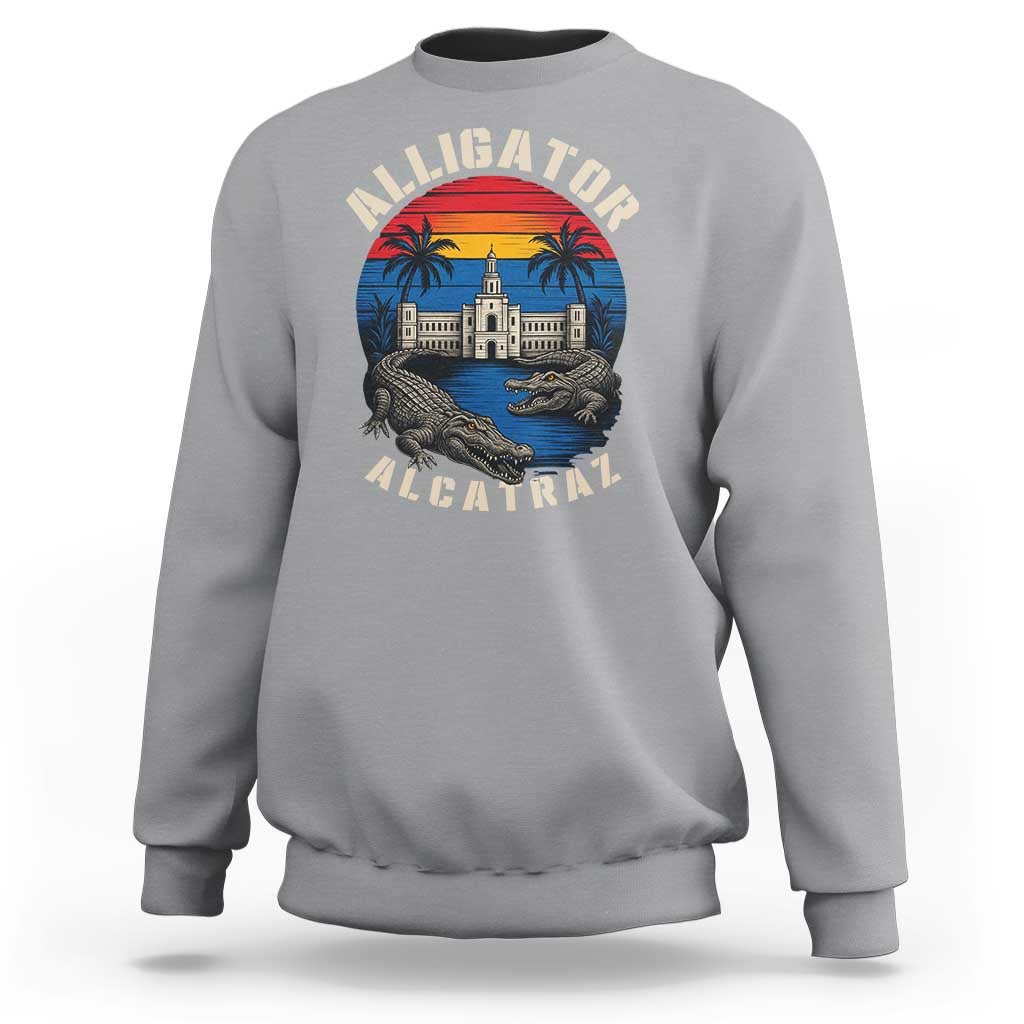 Alligator Alcatraz Political Sweatshirt Florida Prison State Retro Sunset - Wonder Print Shop