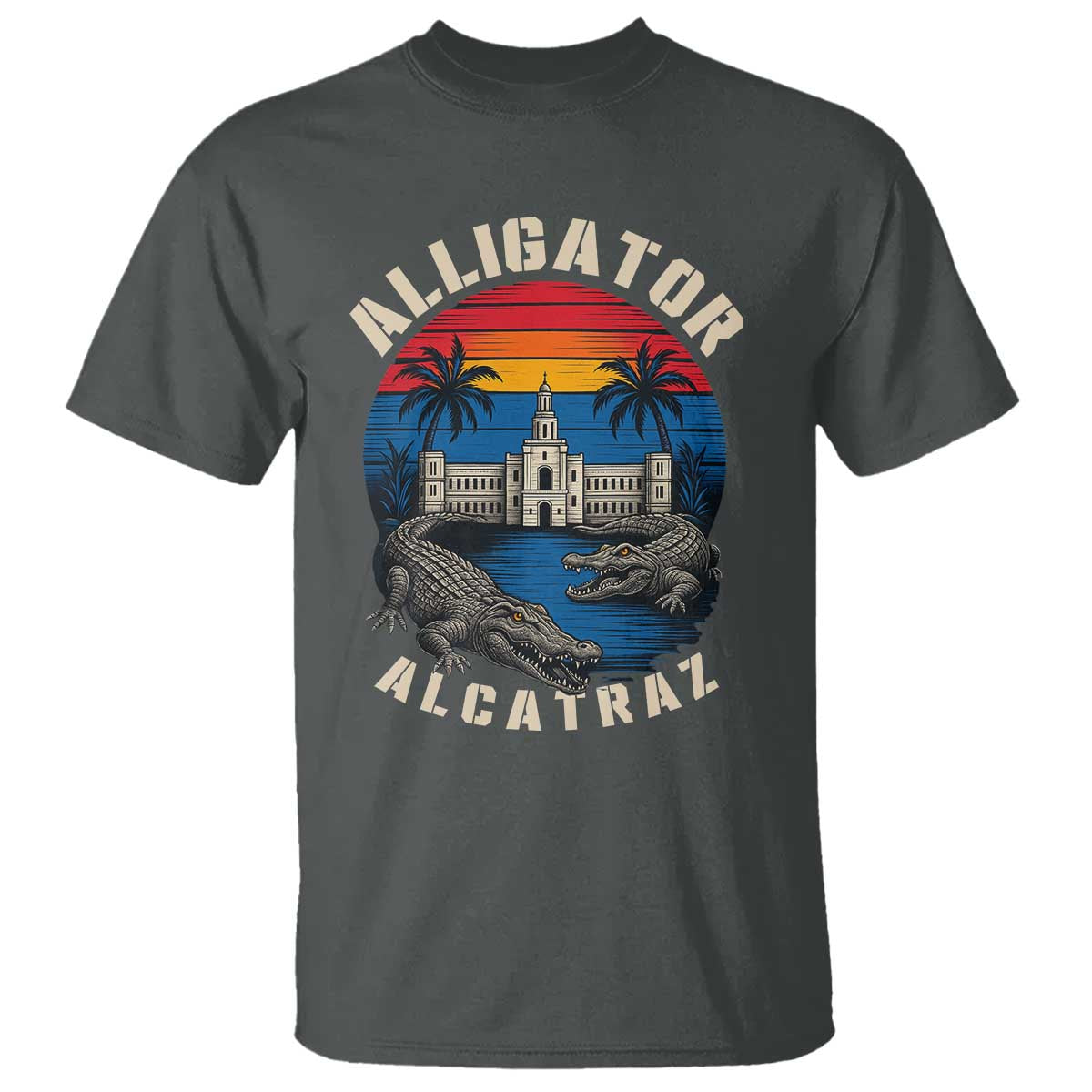 Alligator Alcatraz Political T Shirt Florida Prison State Retro Sunset - Wonder Print Shop