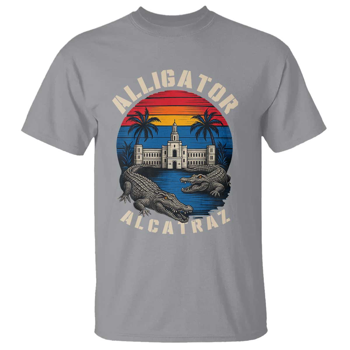 Alligator Alcatraz Political T Shirt Florida Prison State Retro Sunset - Wonder Print Shop