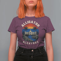 Alligator Alcatraz Political T Shirt For Women Florida Prison State Retro Sunset - Wonder Print Shop