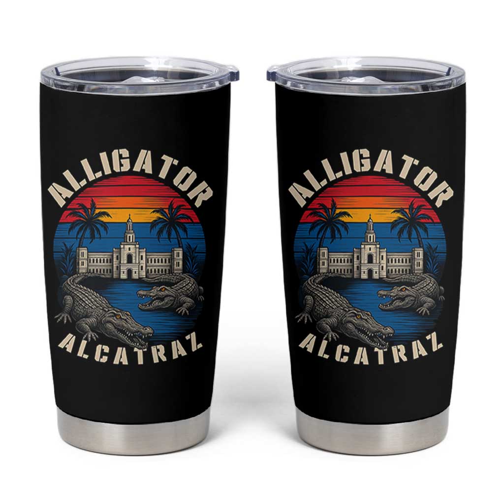 Alligator Alcatraz Political Tumbler Cup Florida Prison State Retro Sunset - Wonder Print Shop
