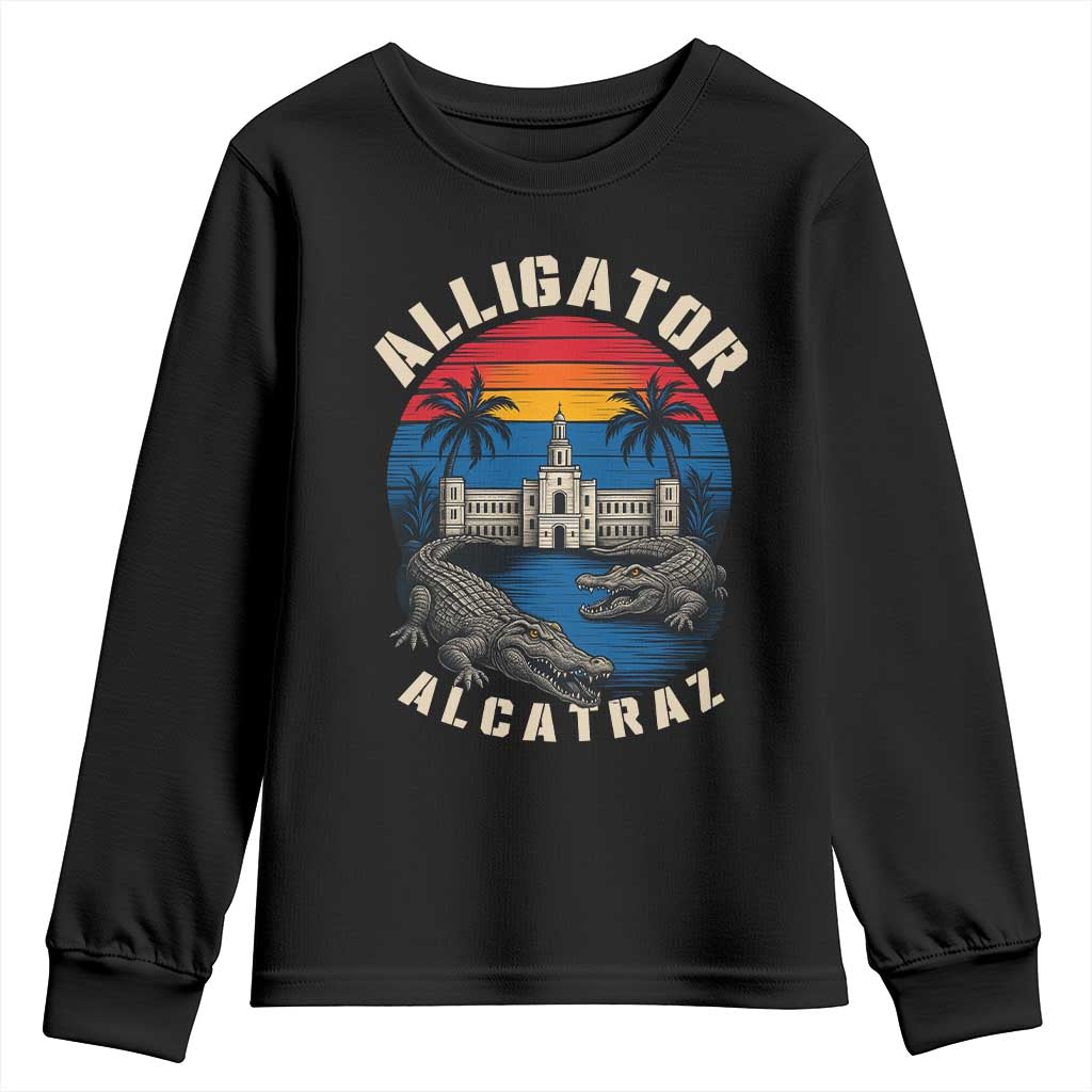 Alligator Alcatraz Political Youth Sweatshirt Florida Prison State Retro Sunset - Wonder Print Shop