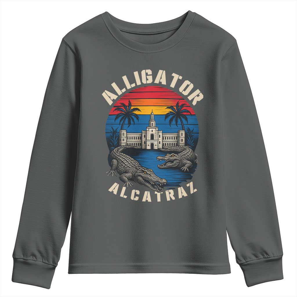 Alligator Alcatraz Political Youth Sweatshirt Florida Prison State Retro Sunset - Wonder Print Shop
