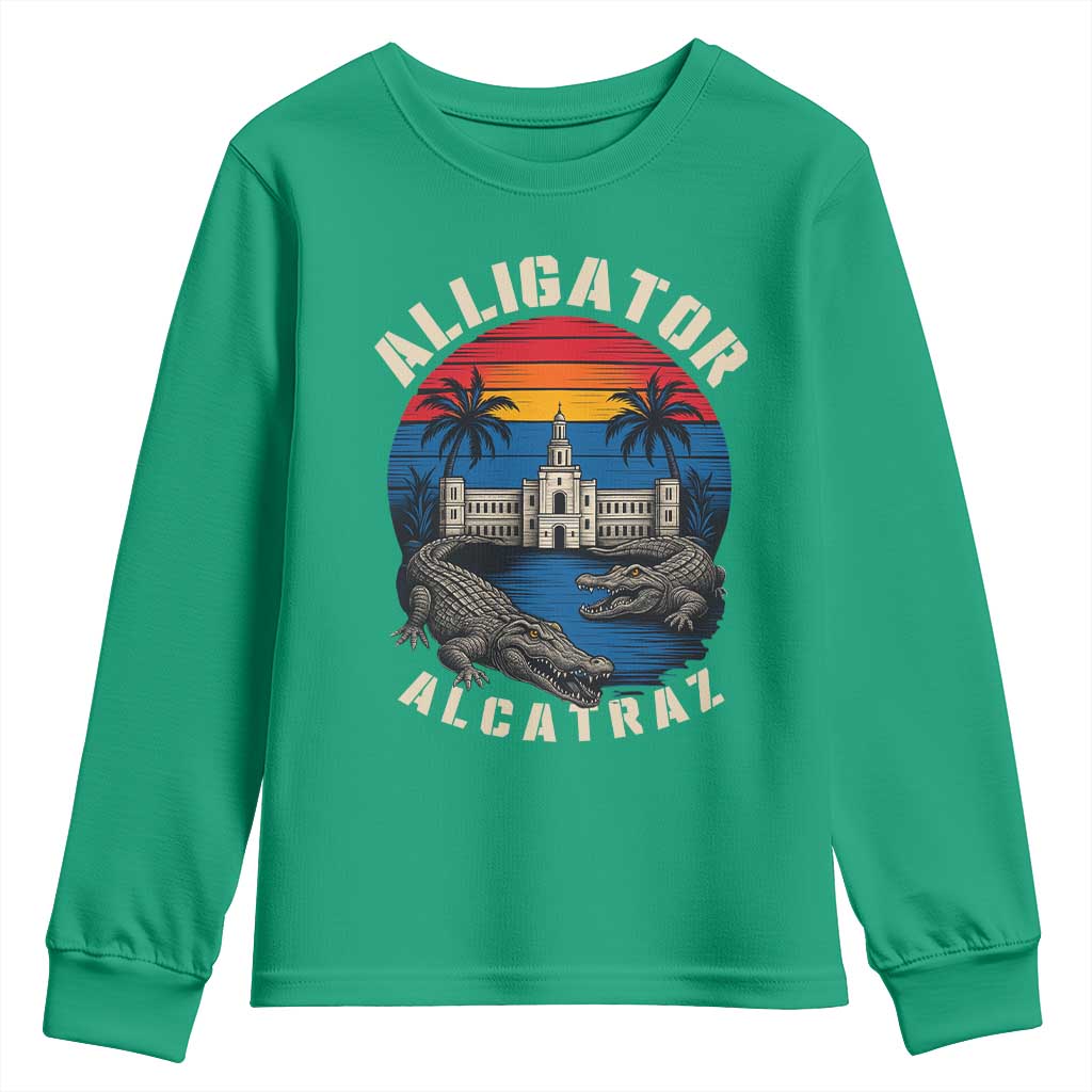Alligator Alcatraz Political Youth Sweatshirt Florida Prison State Retro Sunset - Wonder Print Shop