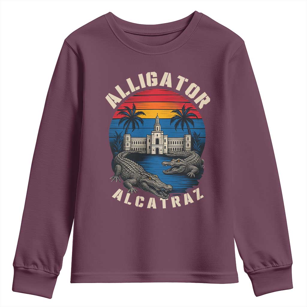 Alligator Alcatraz Political Youth Sweatshirt Florida Prison State Retro Sunset - Wonder Print Shop