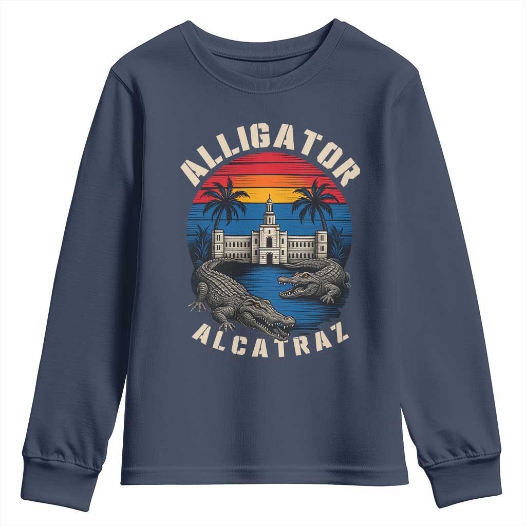 Alligator Alcatraz Political Youth Sweatshirt Florida Prison State Retro Sunset - Wonder Print Shop
