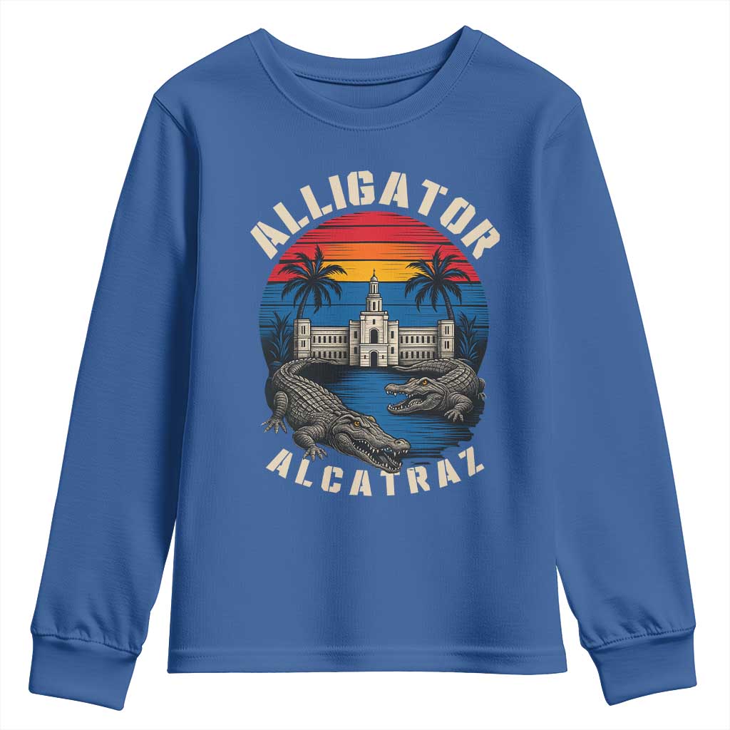 Alligator Alcatraz Political Youth Sweatshirt Florida Prison State Retro Sunset - Wonder Print Shop
