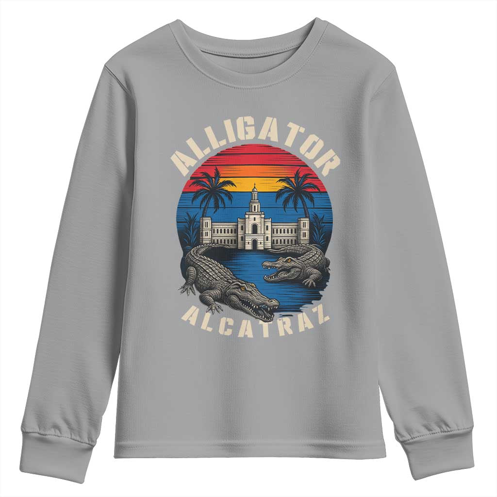 Alligator Alcatraz Political Youth Sweatshirt Florida Prison State Retro Sunset - Wonder Print Shop