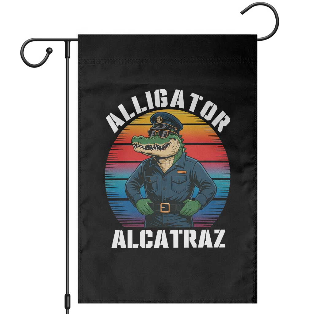 Alligator Alcatraz Florida Garden Flag Funny Gator Cop Political Humor Retro Sunset - Wonder Print Shop