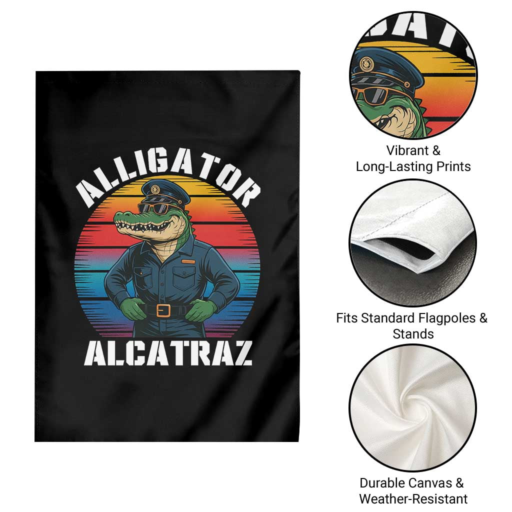 Alligator Alcatraz Florida Garden Flag Funny Gator Cop Political Humor Retro Sunset - Wonder Print Shop