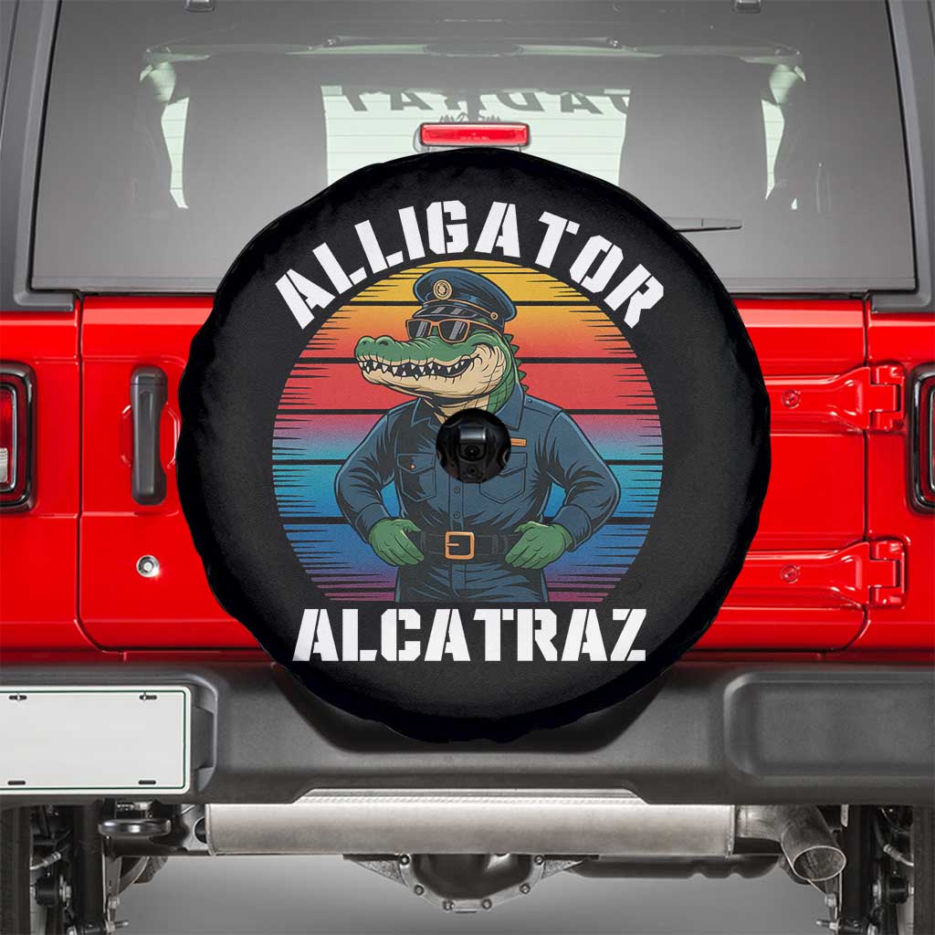 Alligator Alcatraz Florida Spare Tire Cover Funny Gator Cop Political Humor Retro Sunset - Wonder Print Shop