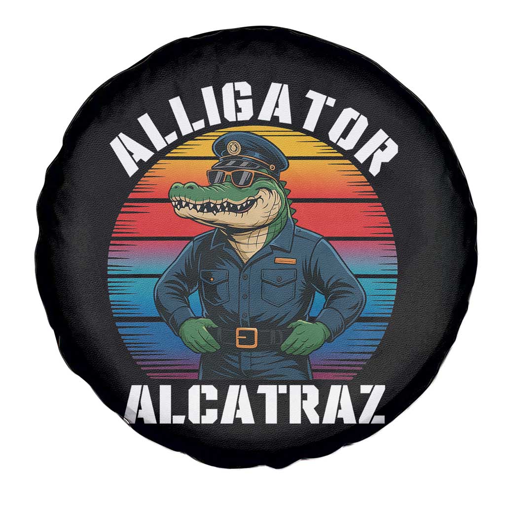 Alligator Alcatraz Florida Spare Tire Cover Funny Gator Cop Political Humor Retro Sunset - Wonder Print Shop
