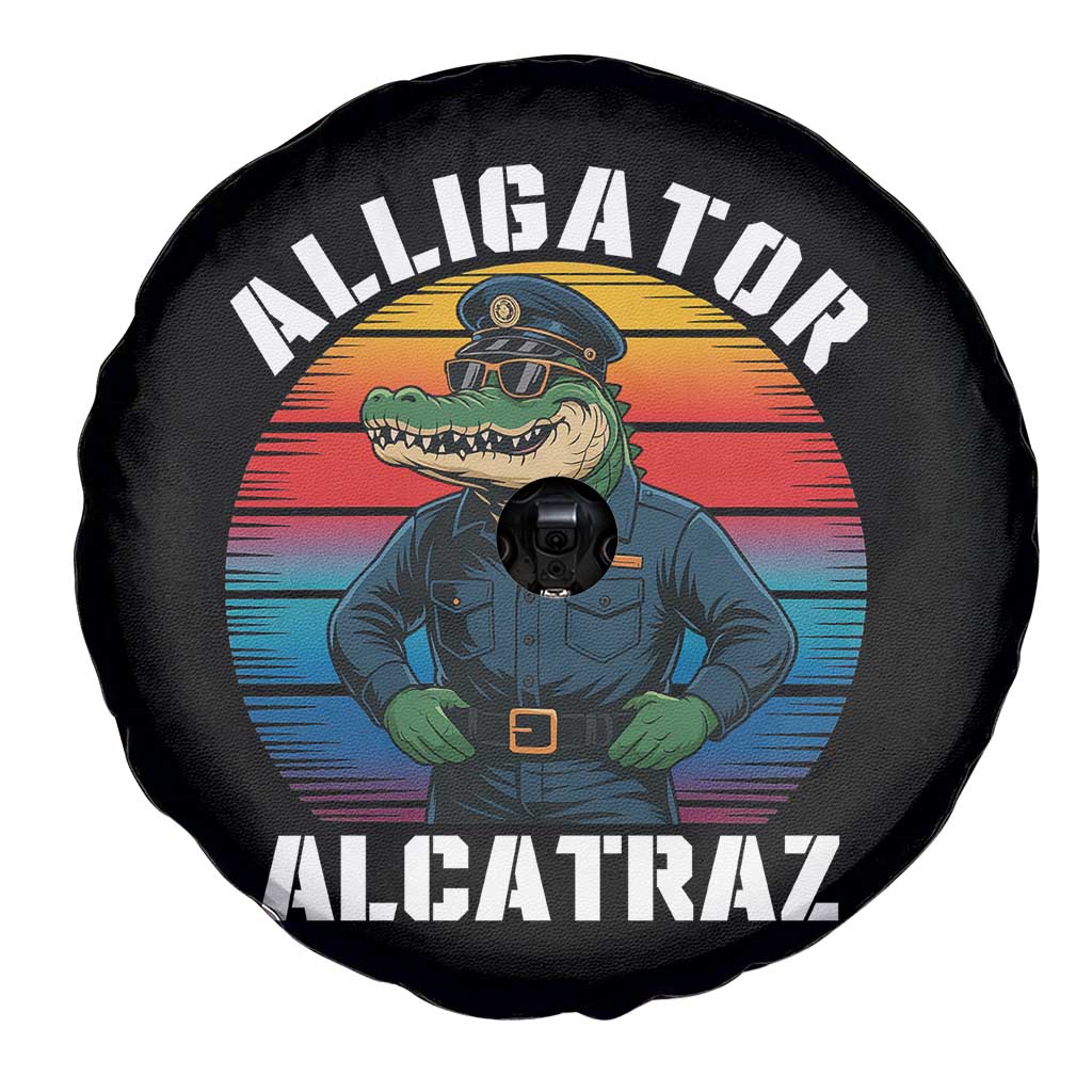 Alligator Alcatraz Florida Spare Tire Cover Funny Gator Cop Political Humor Retro Sunset - Wonder Print Shop
