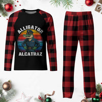 Alligator Alcatraz Florida Plaid Pajama Set Funny Gator Cop Political Humor Retro Sunset - Wonder Print Shop