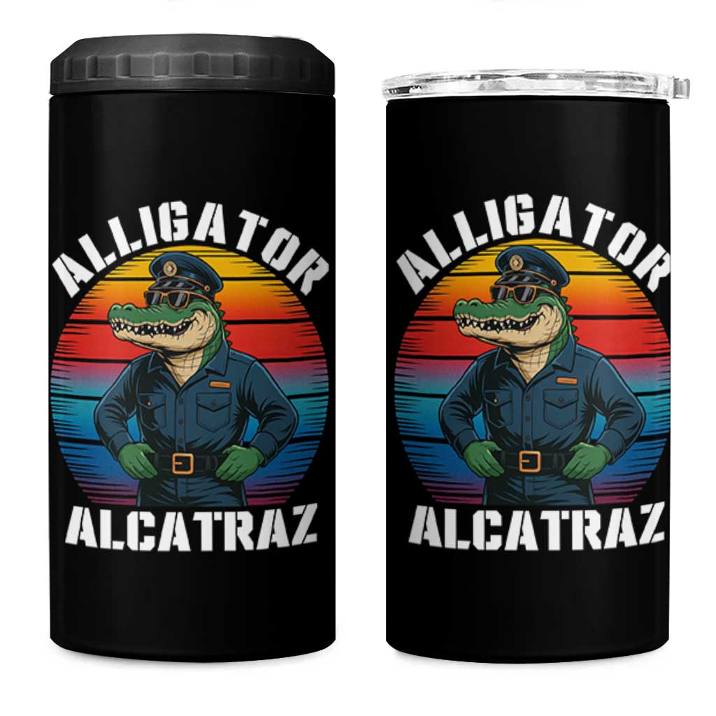 Alligator Alcatraz Florida 4 in 1 Can Cooler Tumbler Funny Gator Cop Political Humor Retro Sunset - Wonder Print Shop