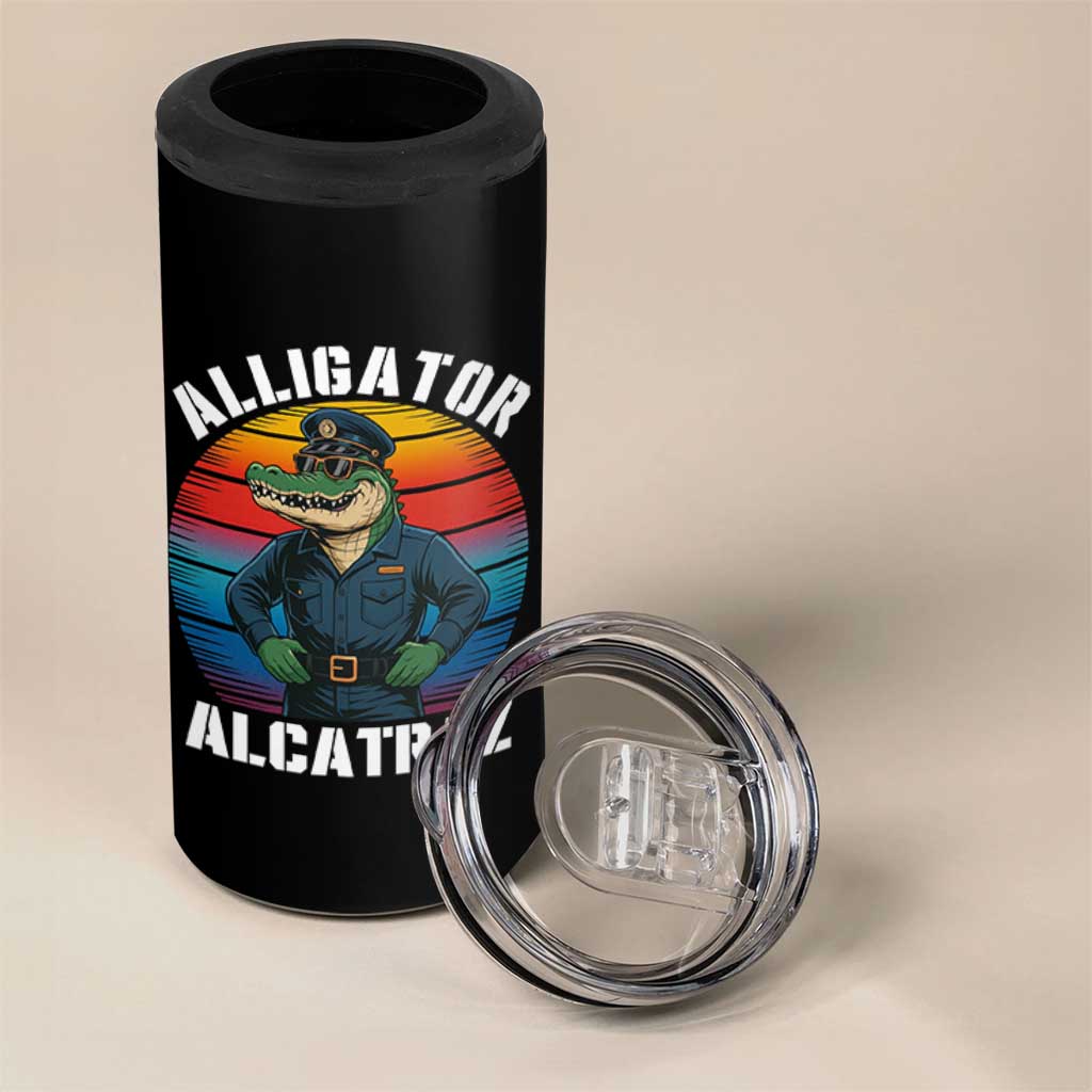 Alligator Alcatraz Florida 4 in 1 Can Cooler Tumbler Funny Gator Cop Political Humor Retro Sunset - Wonder Print Shop