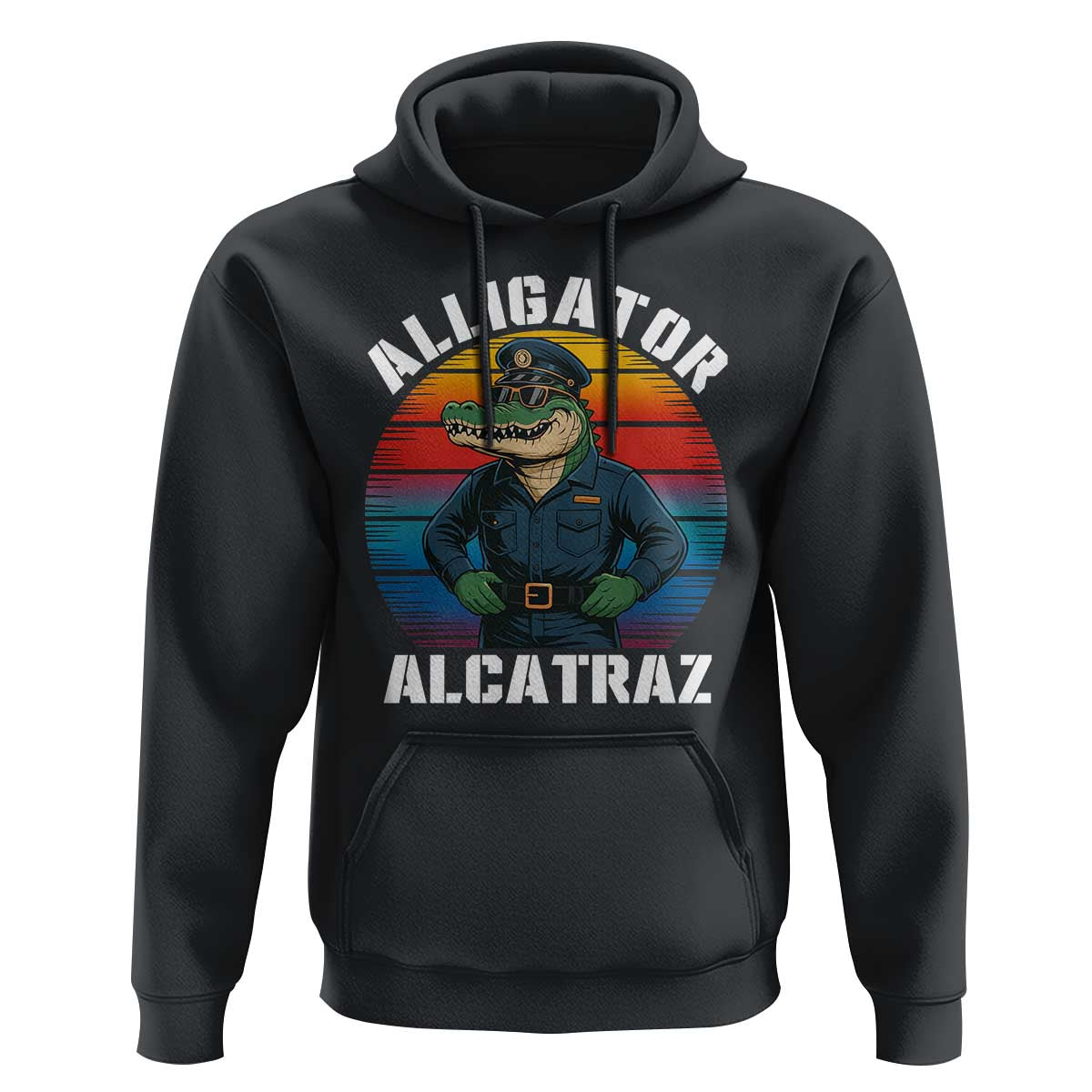 Alligator Alcatraz Florida Hoodie Funny Gator Cop Political Humor Retro Sunset - Wonder Print Shop