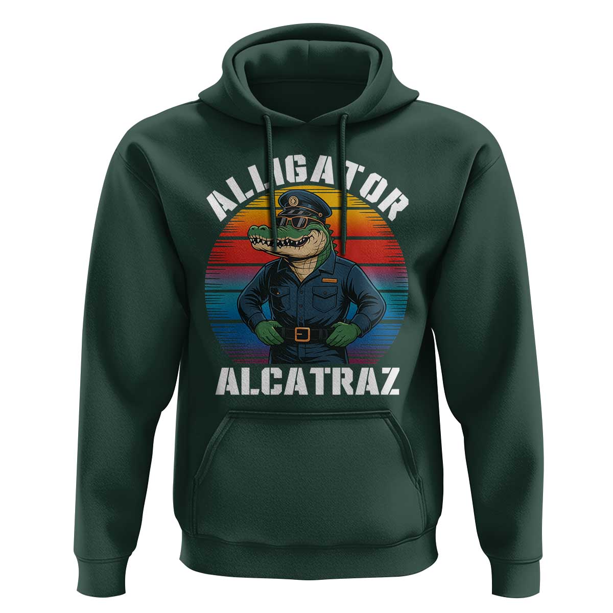 Alligator Alcatraz Florida Hoodie Funny Gator Cop Political Humor Retro Sunset - Wonder Print Shop