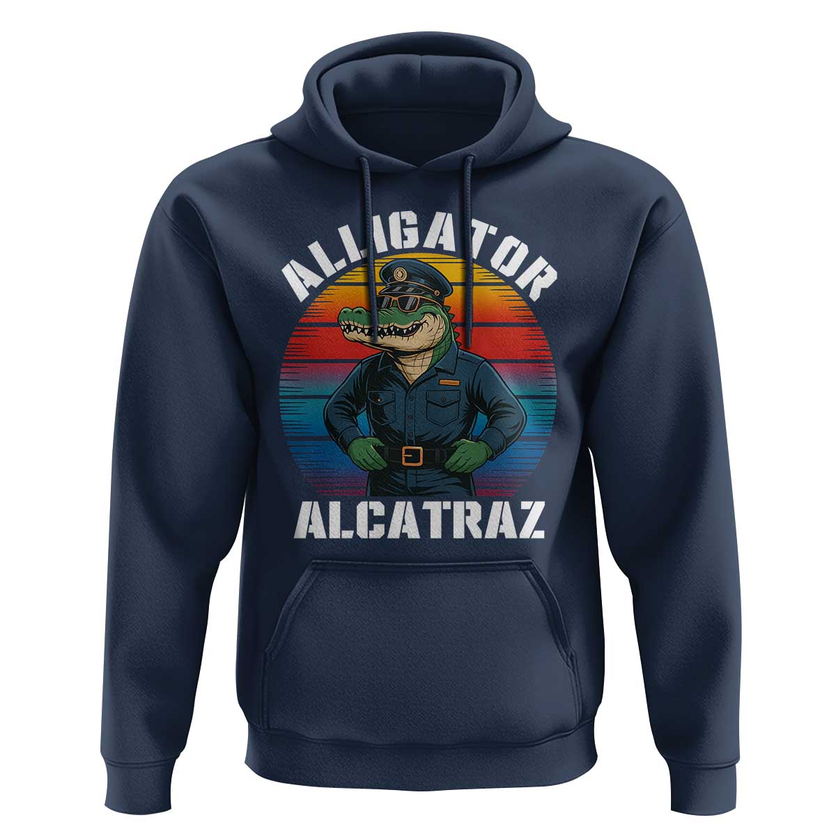 Alligator Alcatraz Florida Hoodie Funny Gator Cop Political Humor Retro Sunset - Wonder Print Shop