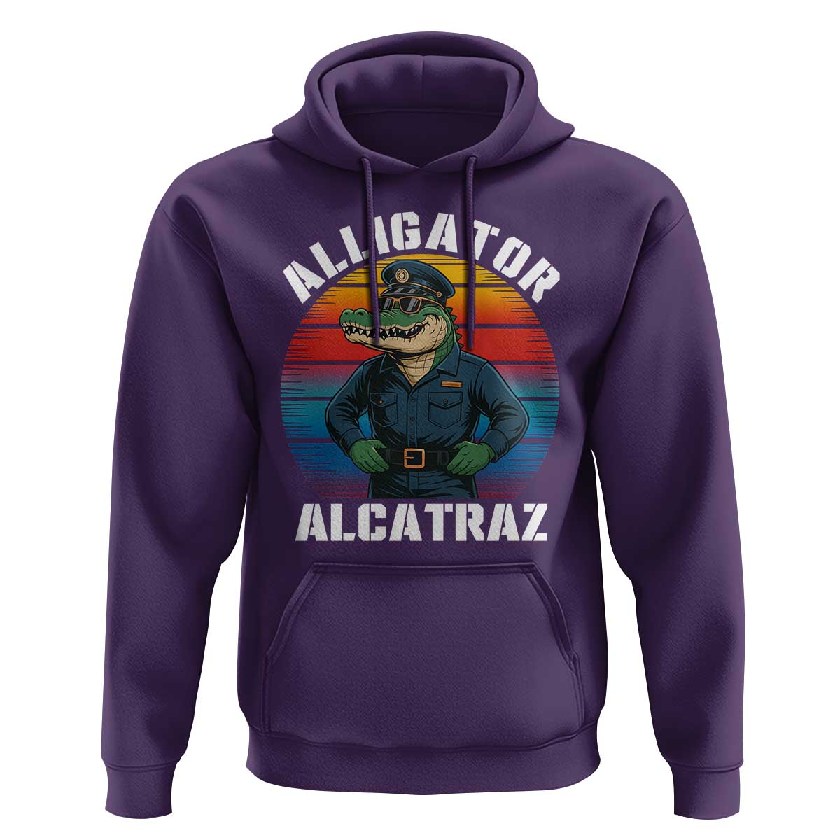 Alligator Alcatraz Florida Hoodie Funny Gator Cop Political Humor Retro Sunset - Wonder Print Shop
