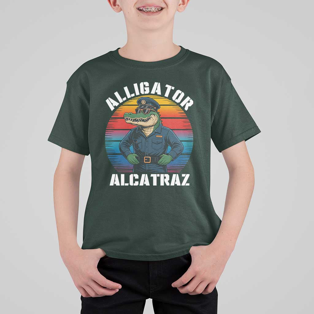 Alligator Alcatraz Florida T Shirt For Kid Funny Gator Cop Political Humor Retro Sunset - Wonder Print Shop