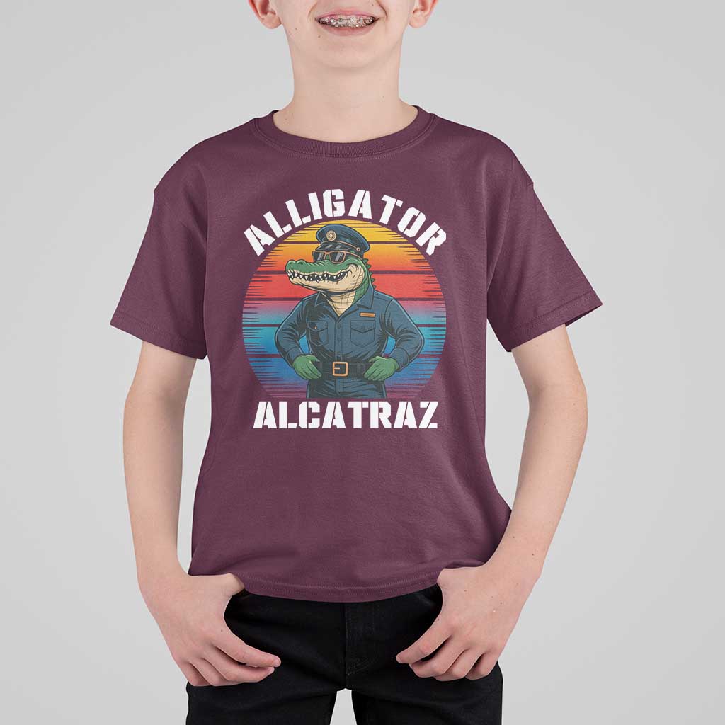 Alligator Alcatraz Florida T Shirt For Kid Funny Gator Cop Political Humor Retro Sunset - Wonder Print Shop