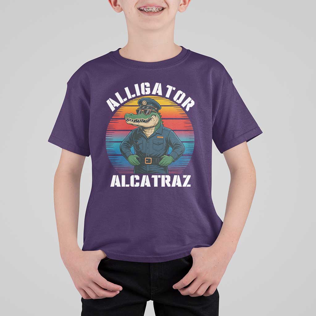 Alligator Alcatraz Florida T Shirt For Kid Funny Gator Cop Political Humor Retro Sunset - Wonder Print Shop