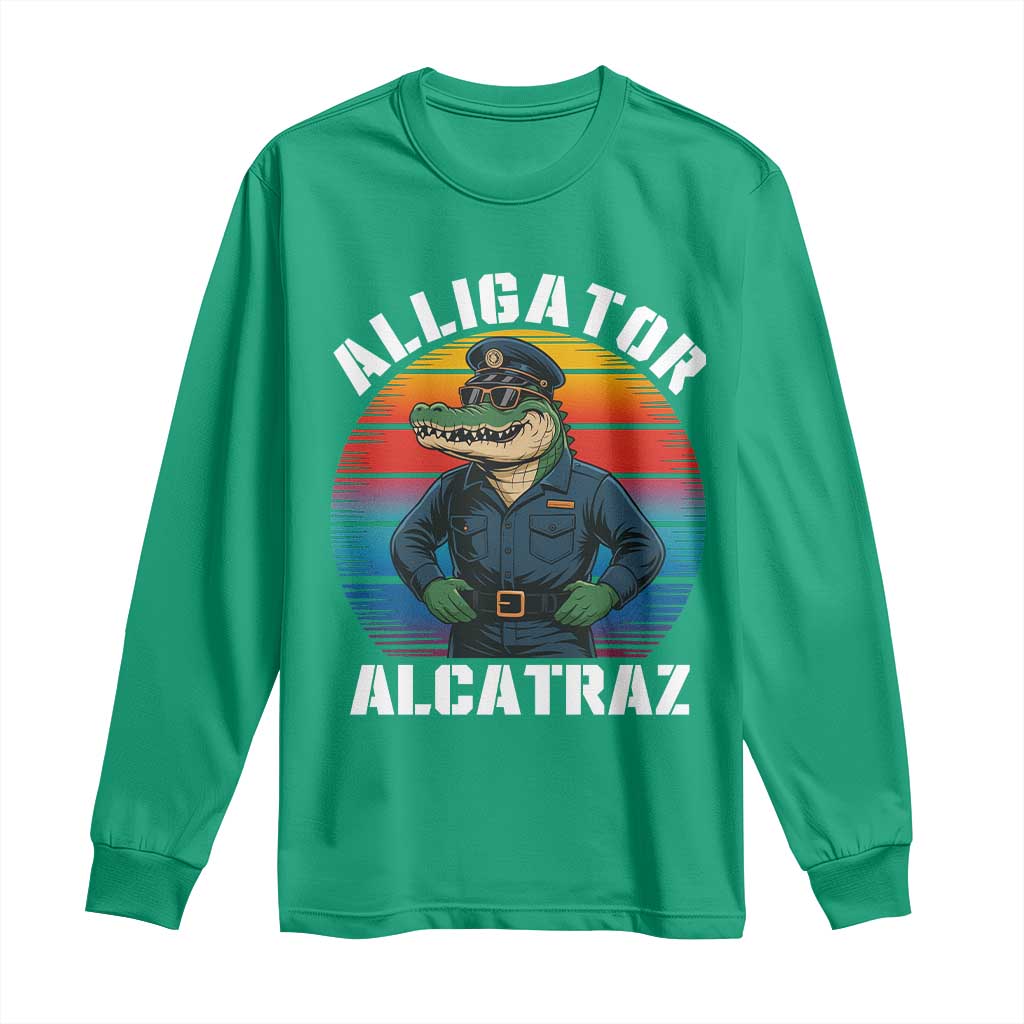 Alligator Alcatraz Florida Long Sleeve Shirt Funny Gator Cop Political Humor Retro Sunset - Wonder Print Shop