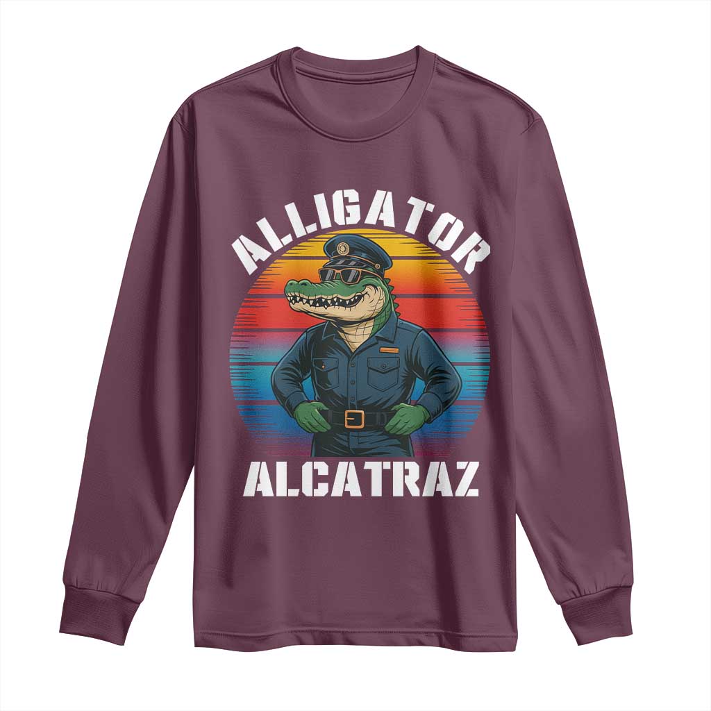Alligator Alcatraz Florida Long Sleeve Shirt Funny Gator Cop Political Humor Retro Sunset - Wonder Print Shop