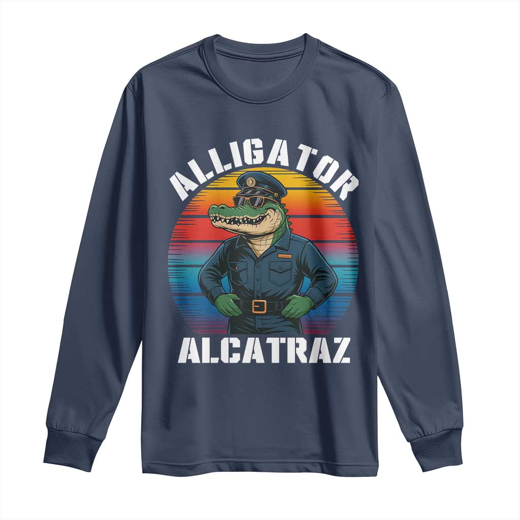 Alligator Alcatraz Florida Long Sleeve Shirt Funny Gator Cop Political Humor Retro Sunset - Wonder Print Shop