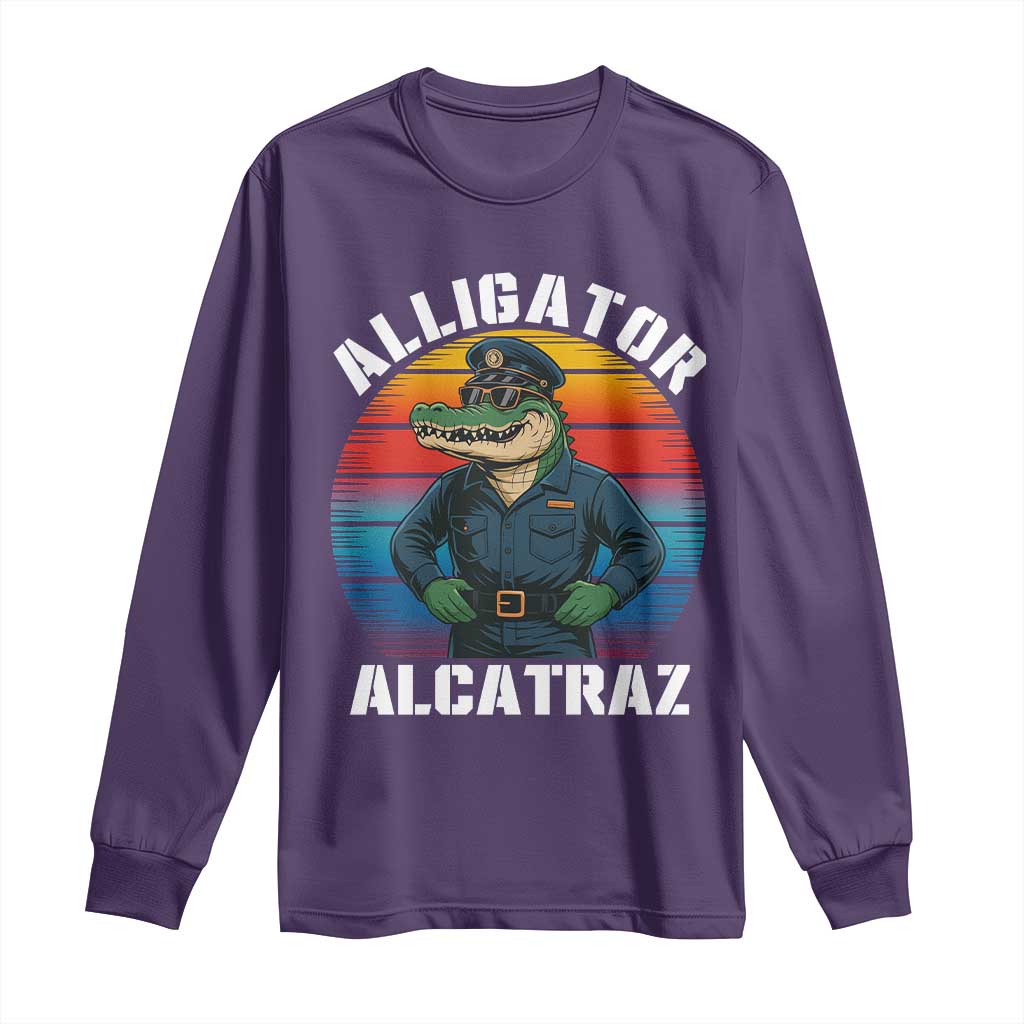Alligator Alcatraz Florida Long Sleeve Shirt Funny Gator Cop Political Humor Retro Sunset - Wonder Print Shop