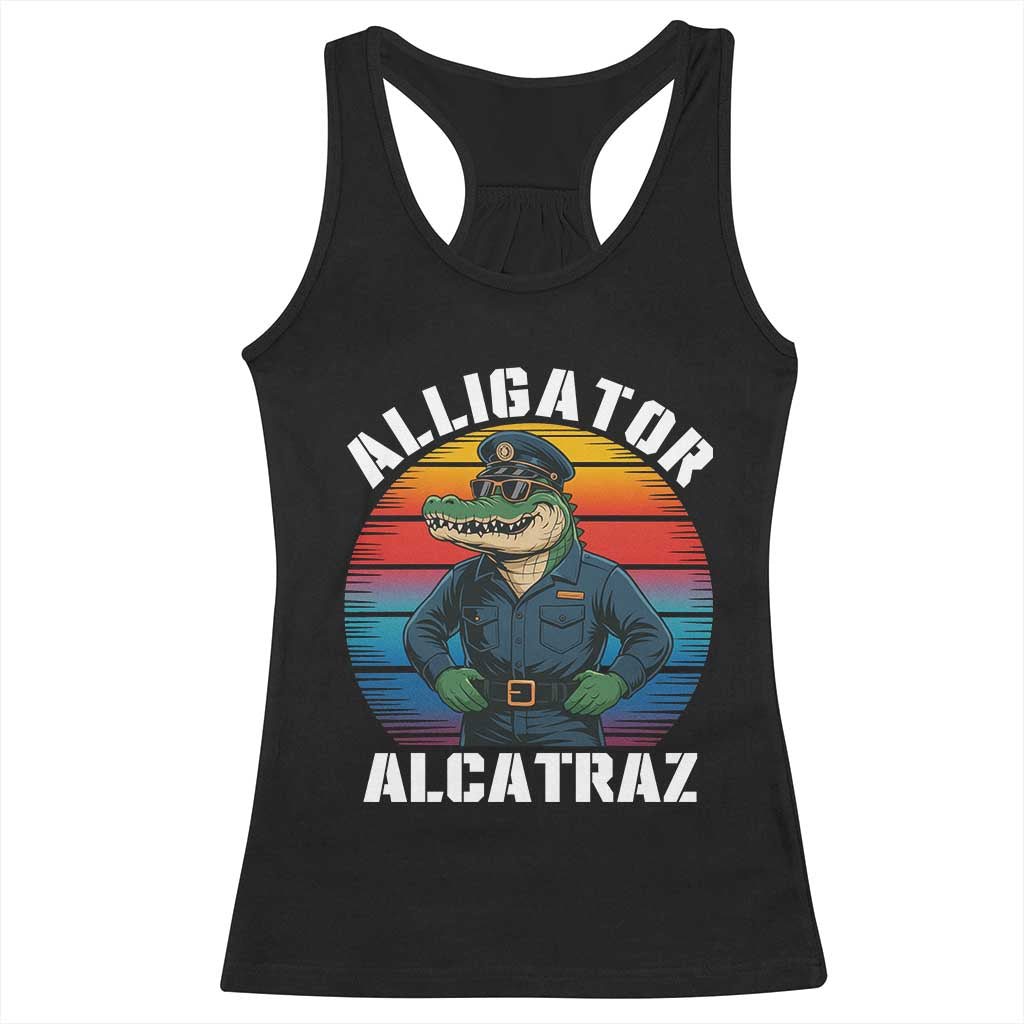 Alligator Alcatraz Florida Racerback Tank Top Funny Gator Cop Political Humor Retro Sunset - Wonder Print Shop