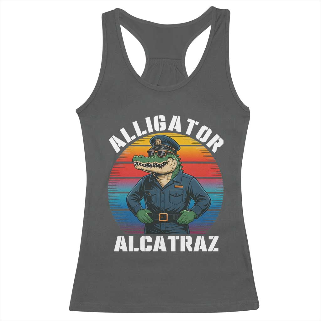Alligator Alcatraz Florida Racerback Tank Top Funny Gator Cop Political Humor Retro Sunset - Wonder Print Shop